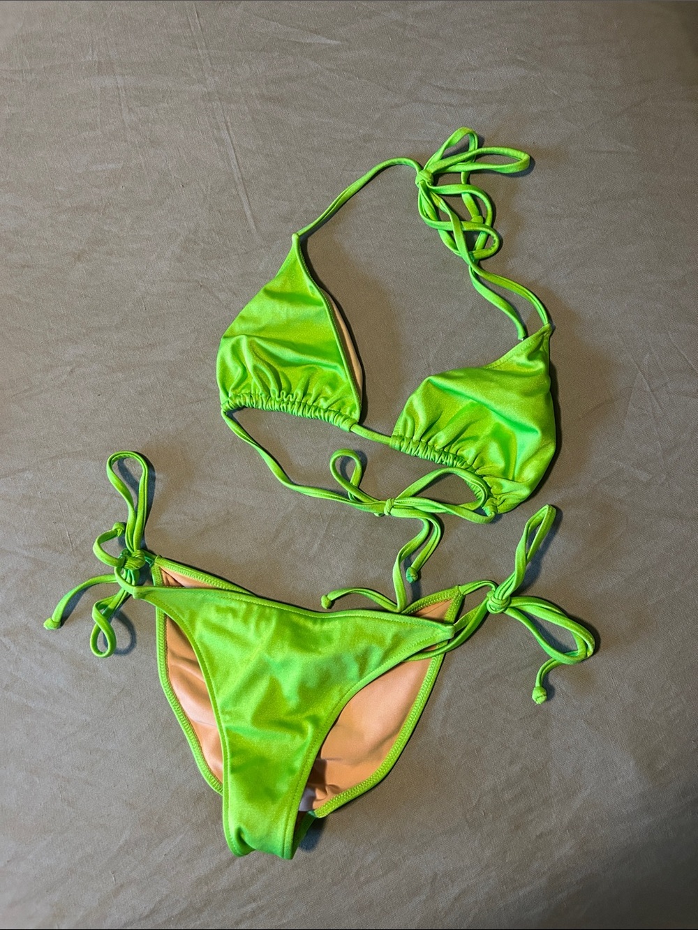 Neon Green Tie-Side Triangle Bikini Set